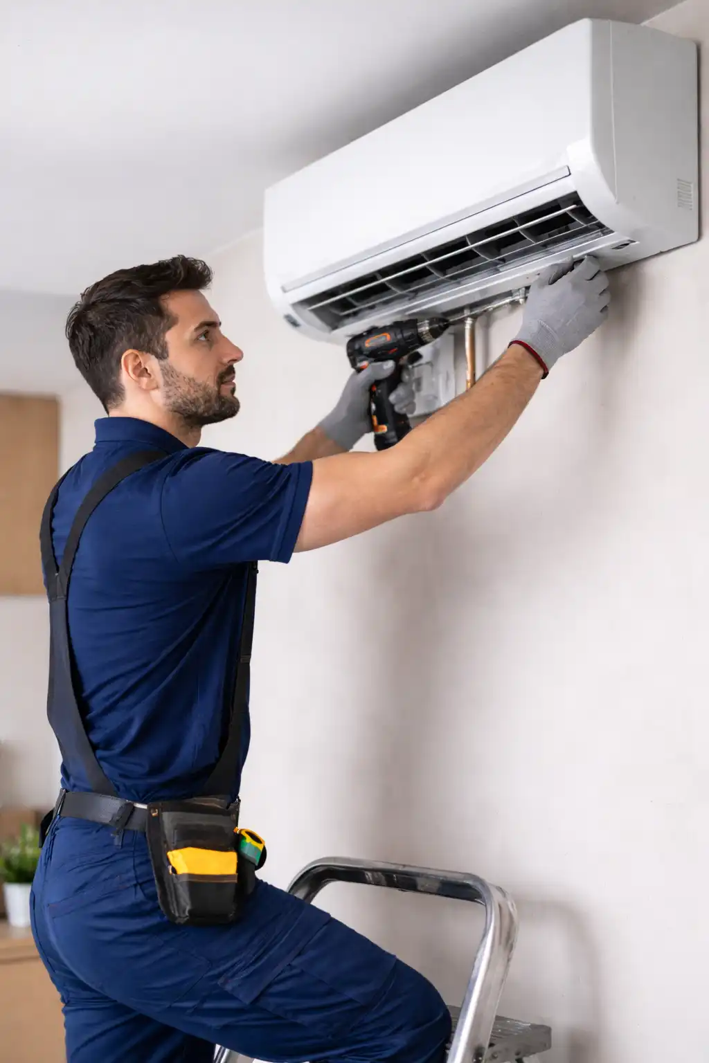 hombre instalando aire acondicionado